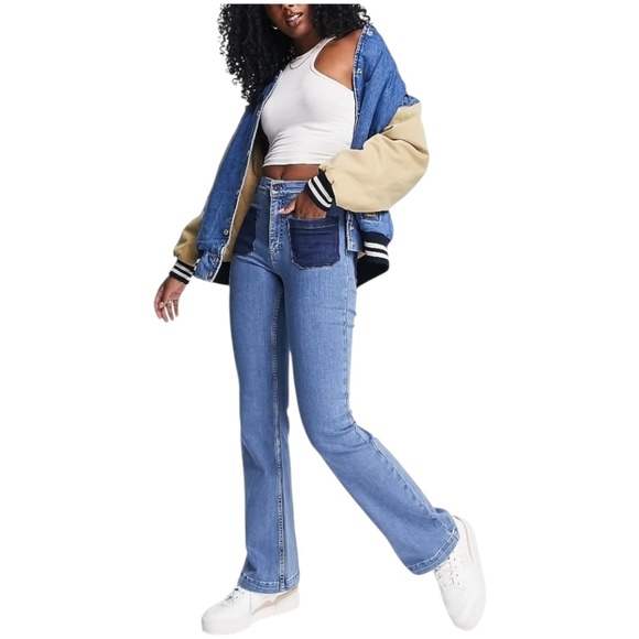 French Connection Rony 70's flare jeans in two tone colour block denim. Sz 6 - Picture 5 of 16